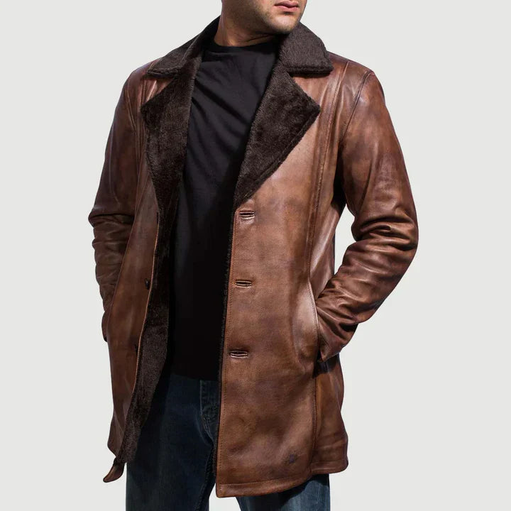 Aiden Distressed Leather Fur Coat