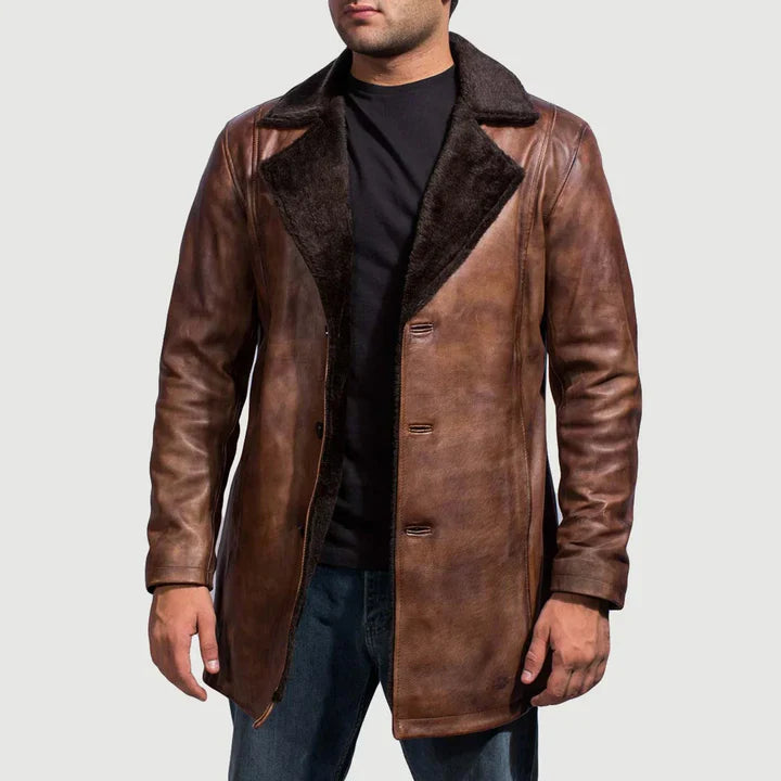 Aiden Distressed Leather Fur Coat
