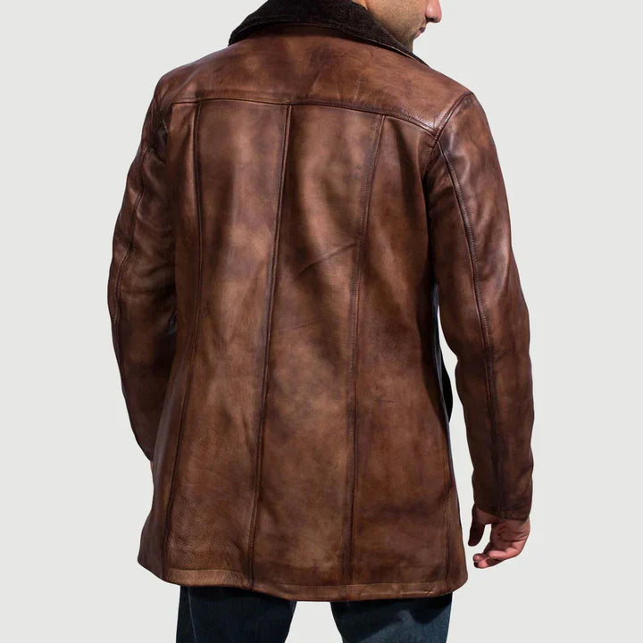 Aiden Distressed Leather Fur Coat