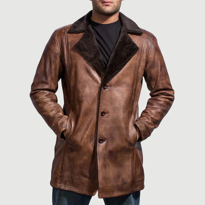 Aiden Distressed Leather Fur Coat