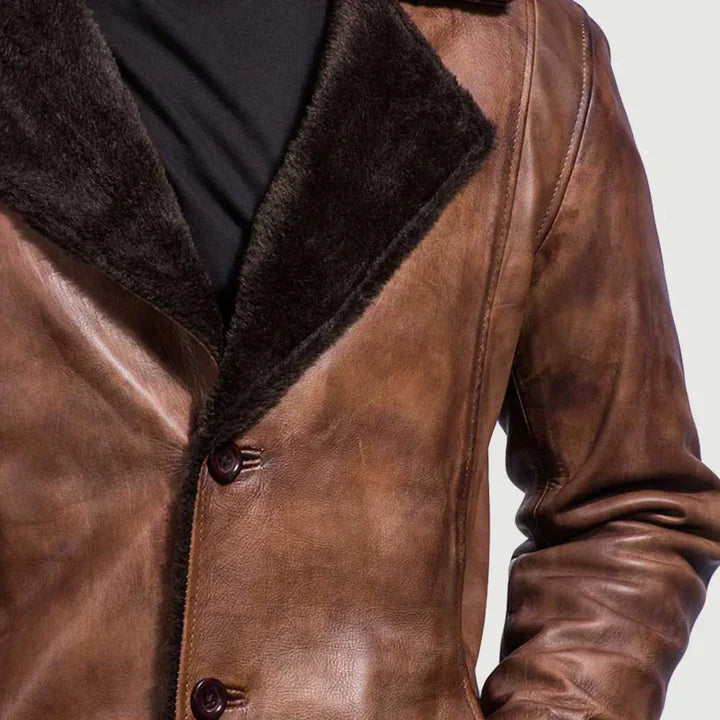 Aiden Distressed Leather Fur Coat