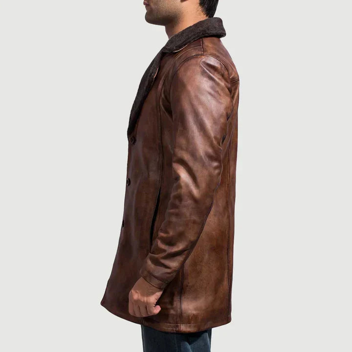 Aiden Distressed Leather Fur Coat