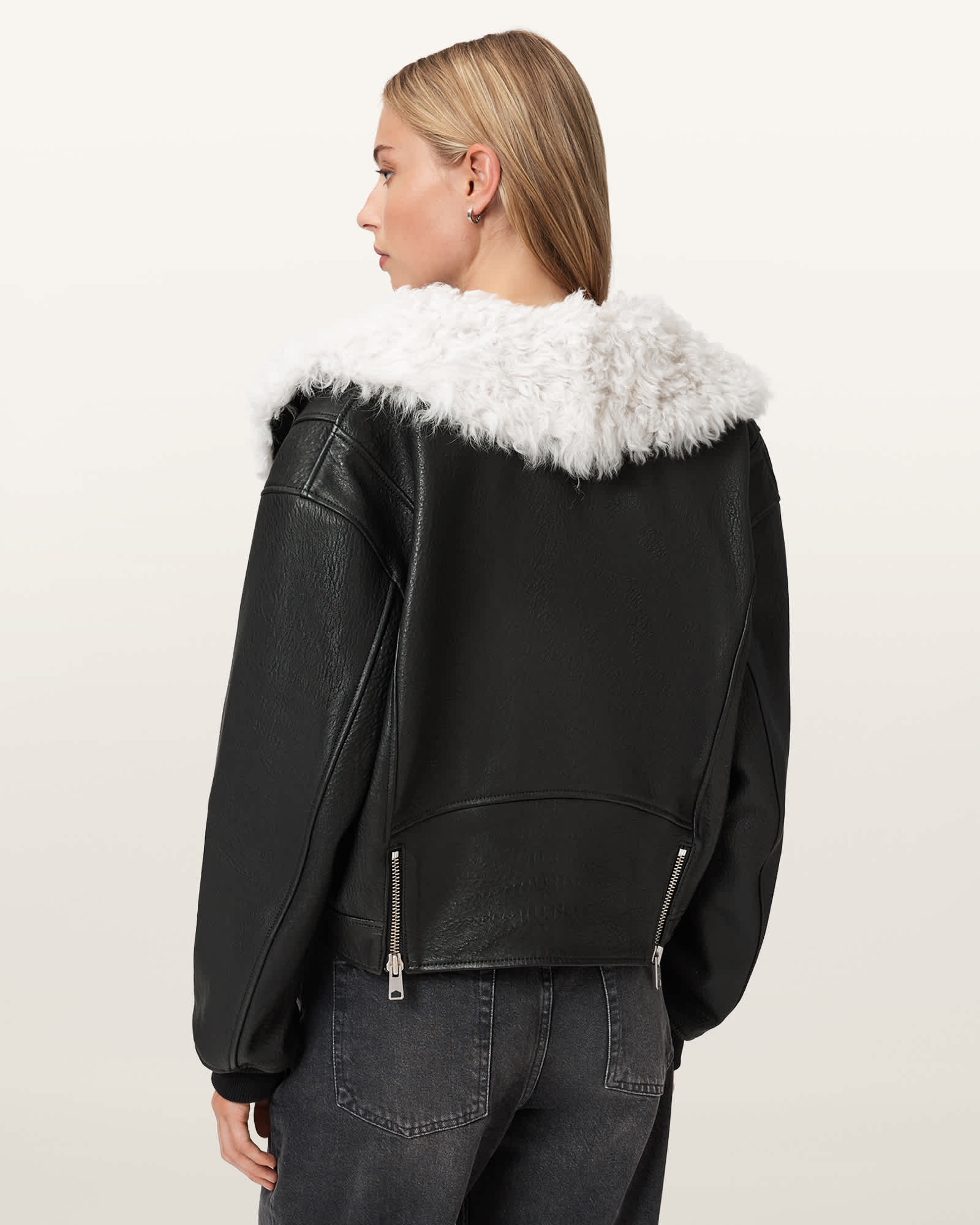 Womens Black Shearling Leather Jacket