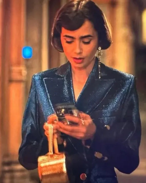 Blue velvet suit Emily in Paris Season 3