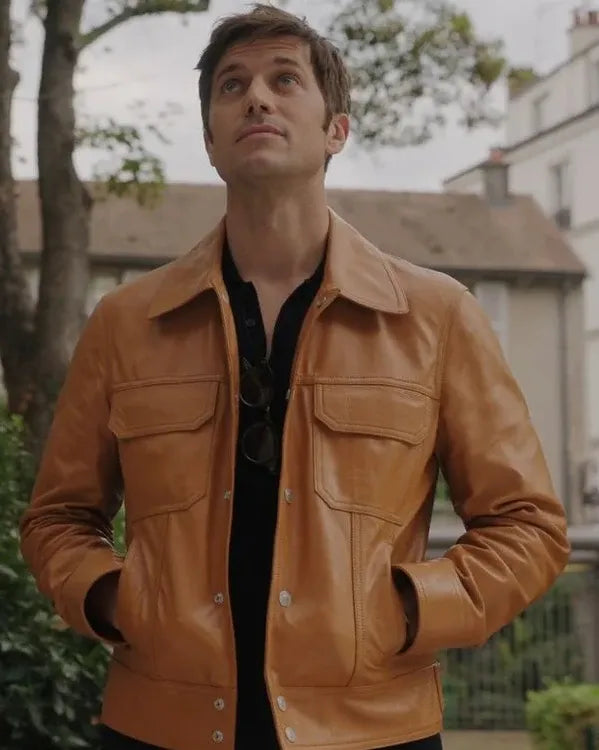 Brown leather jacket Emily in Paris S03