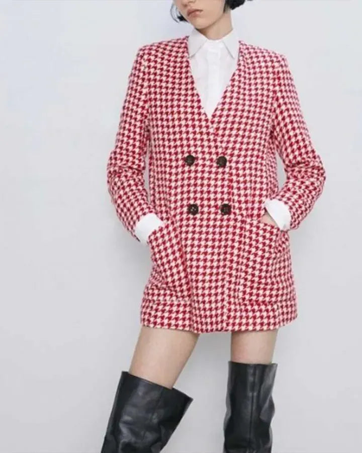 Emily Cooper houndstooth red coat