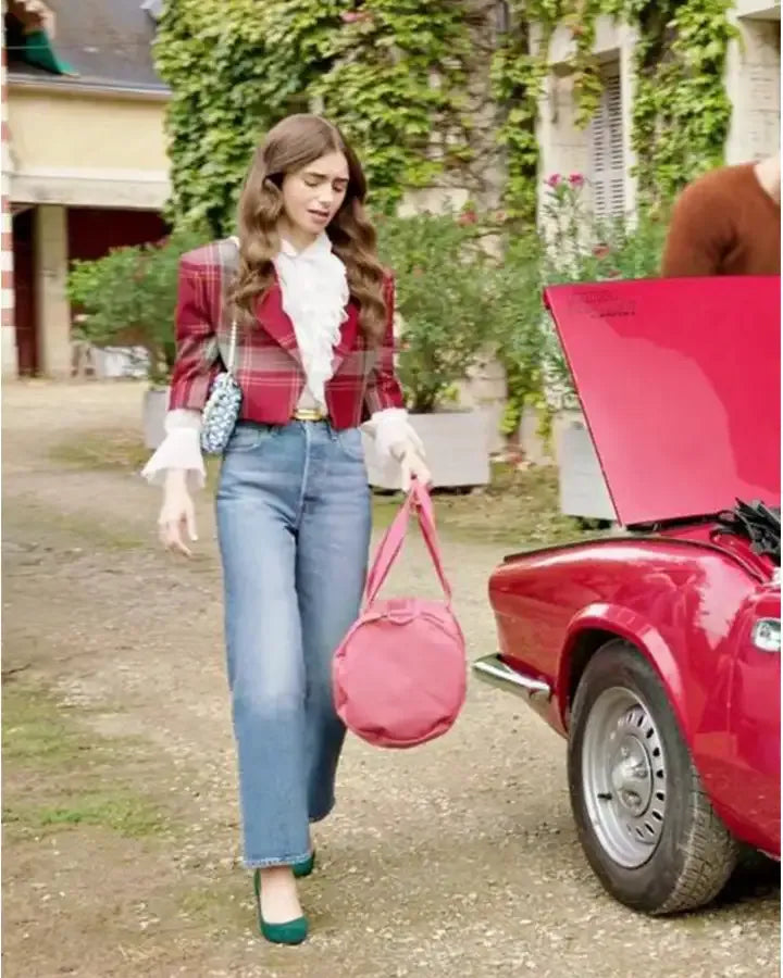 Emily in Paris Lily red plaid jacket
