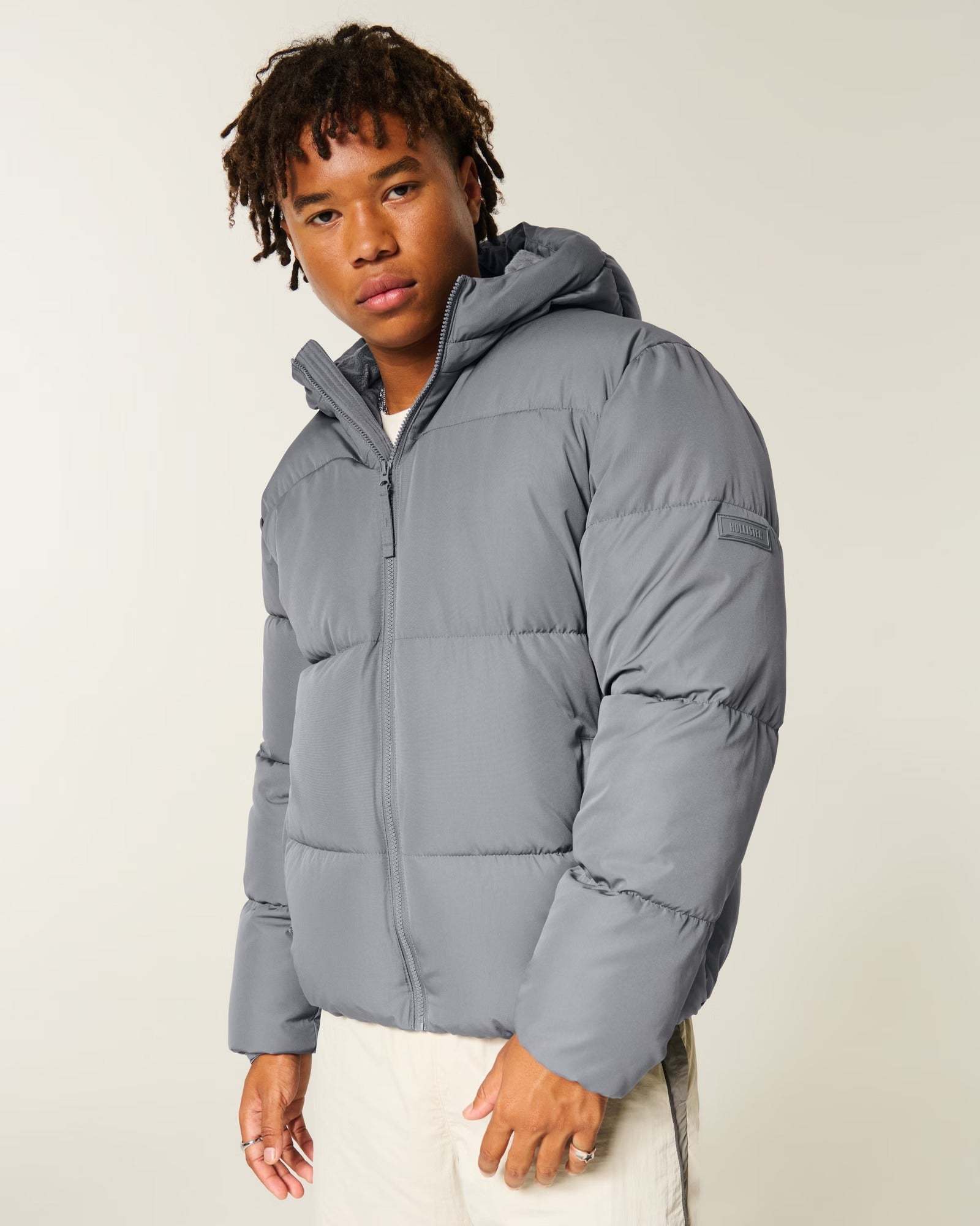 Faux Fur-Lined Puffer Grey Jacket