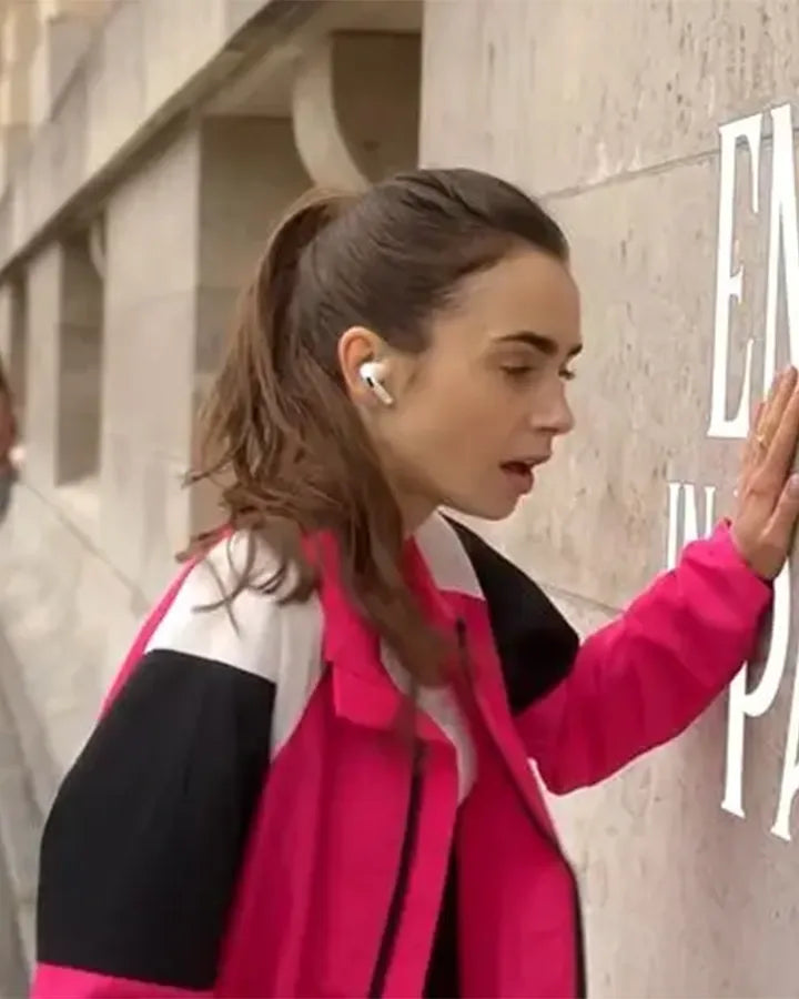 Lily Collins S02 pink jacket