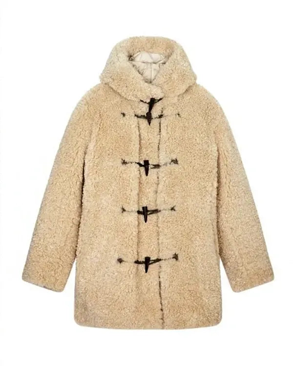 Lily Collins S04 sherpa fur jacket