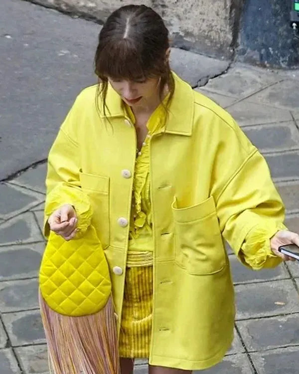 Lily Collins S04 yellow jacket