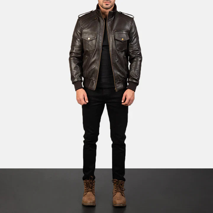 Dan Brown Leather Bomber Jacket