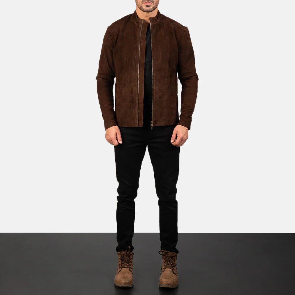 Men Mocha Suede Biker Jacket