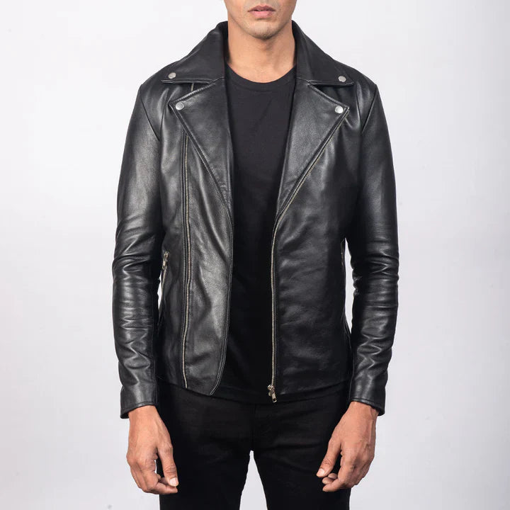 Men Black Leather Biker Jacket