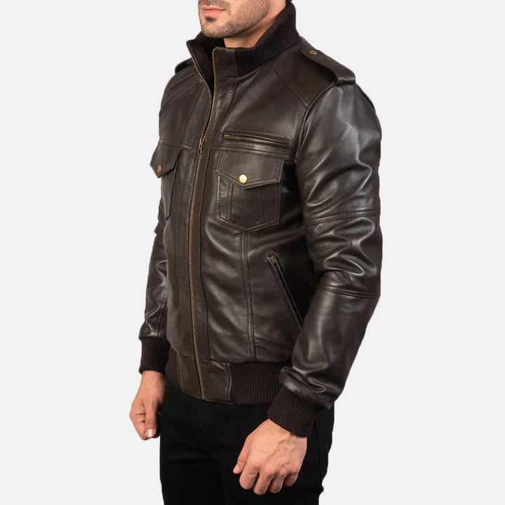 Dan Brown Leather Bomber Jacket