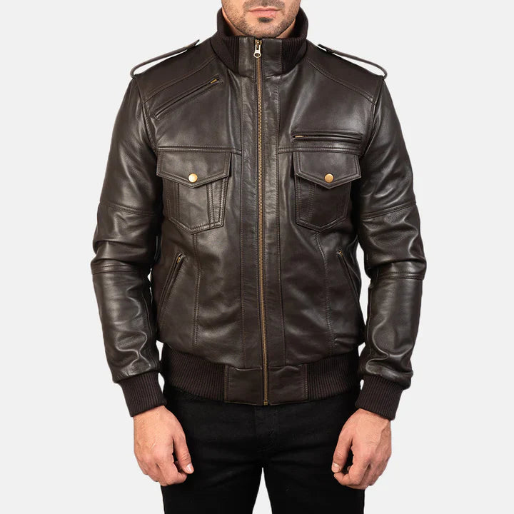 Dan Brown Leather Bomber Jacket