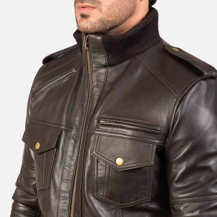 Dan Brown Leather Bomber Jacket