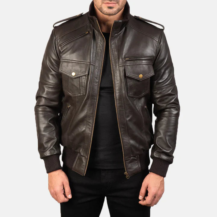 Dan Brown Leather Bomber Jacket
