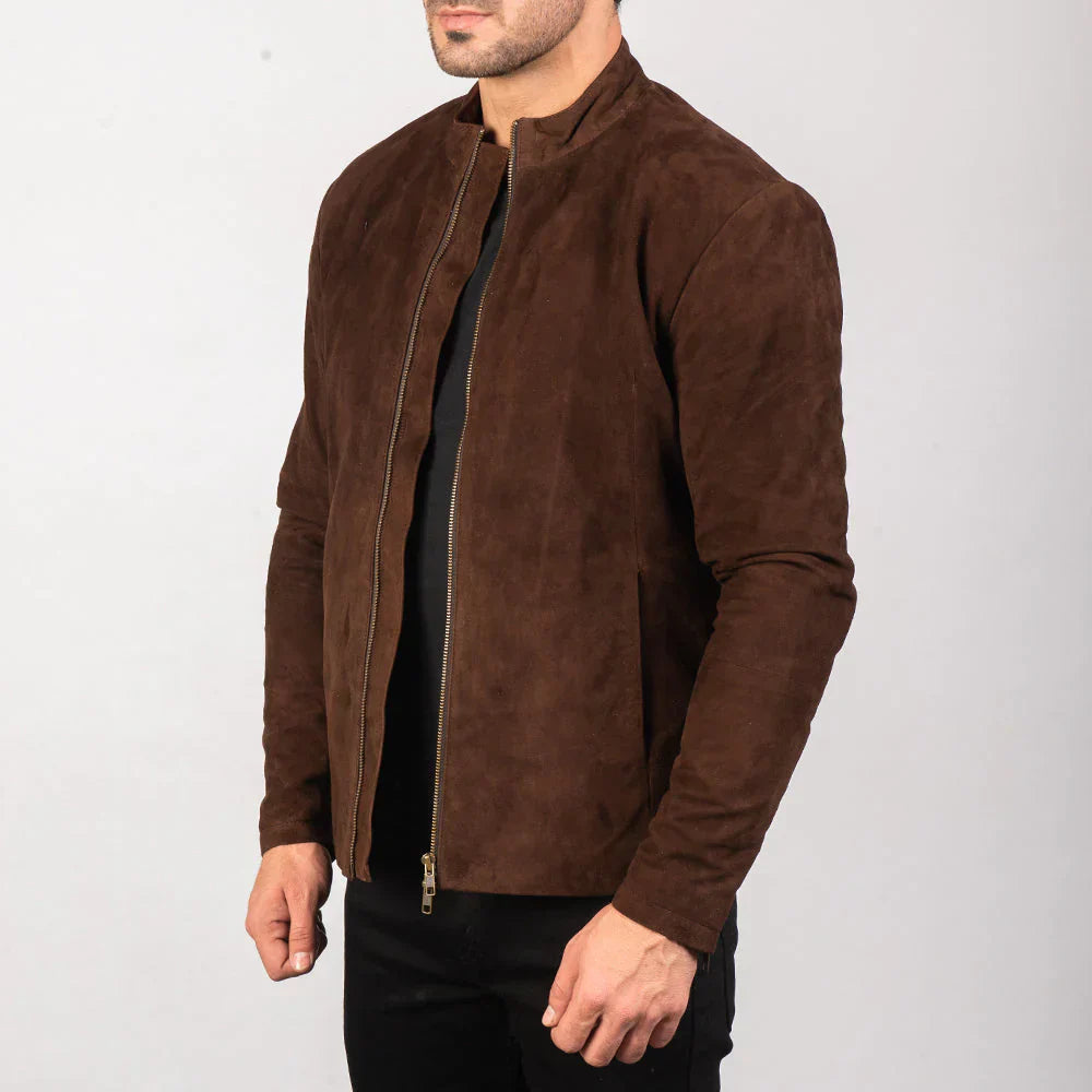 Men Mocha Suede Biker Jacket