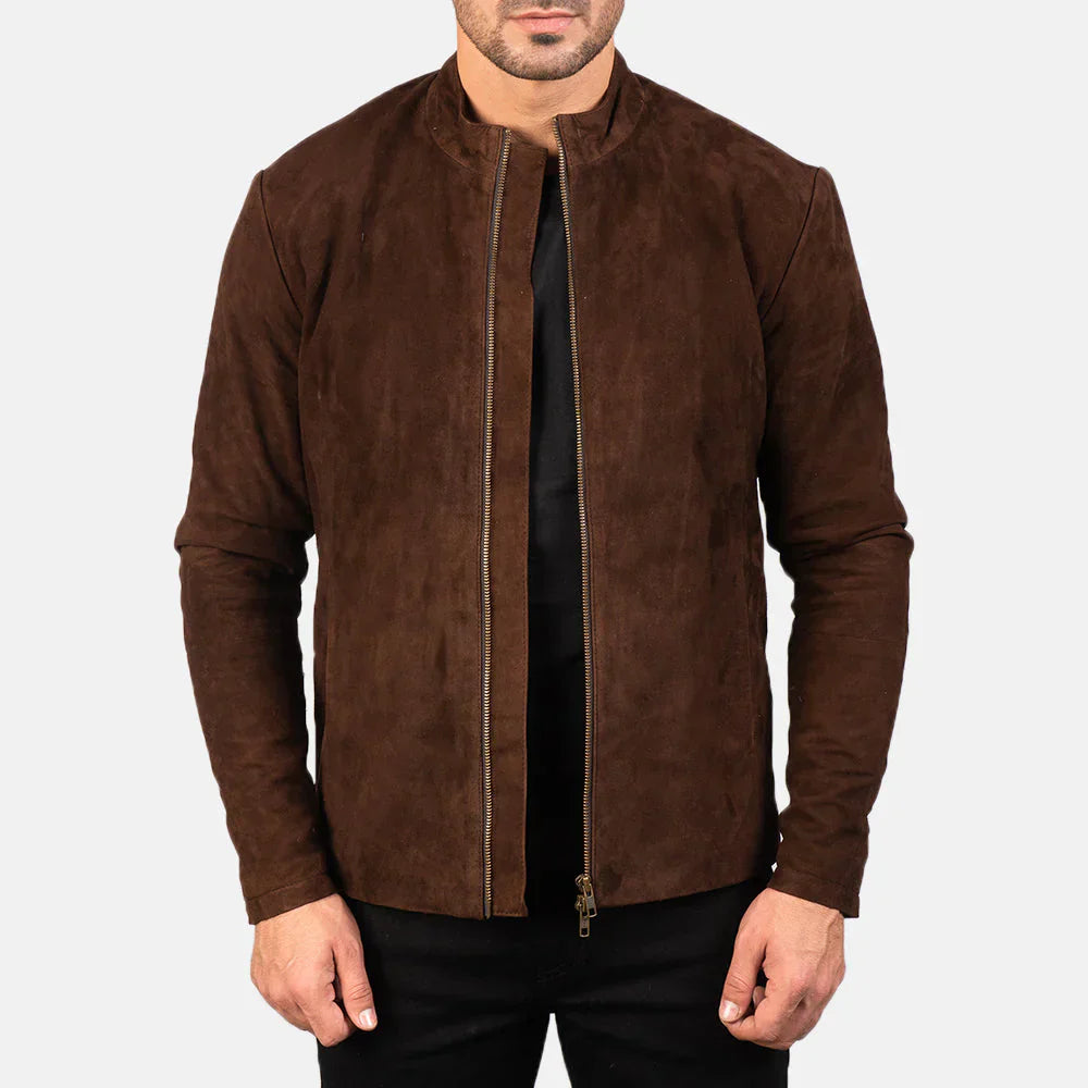 Men Mocha Suede Biker Jacket