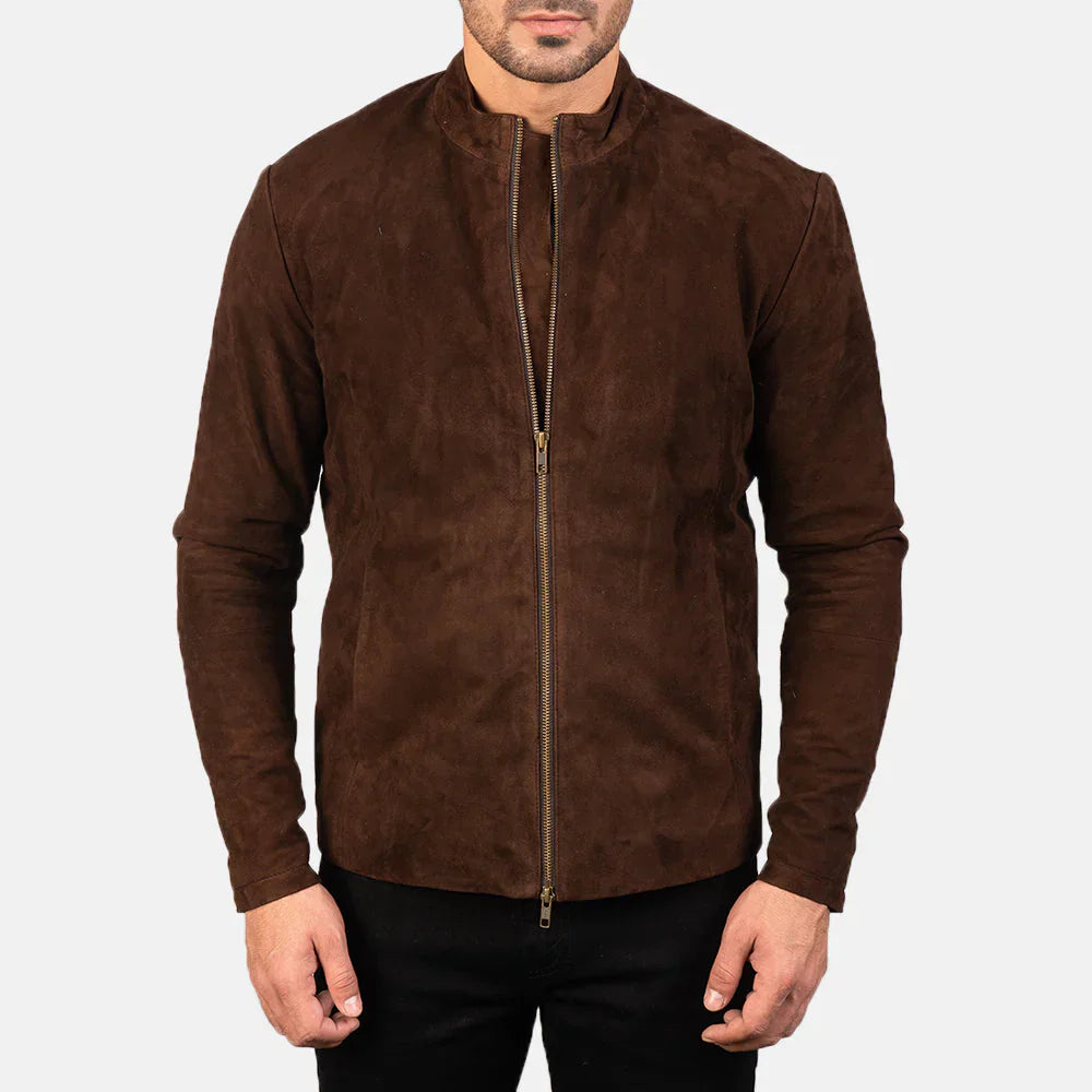 Men Mocha Suede Biker Jacket