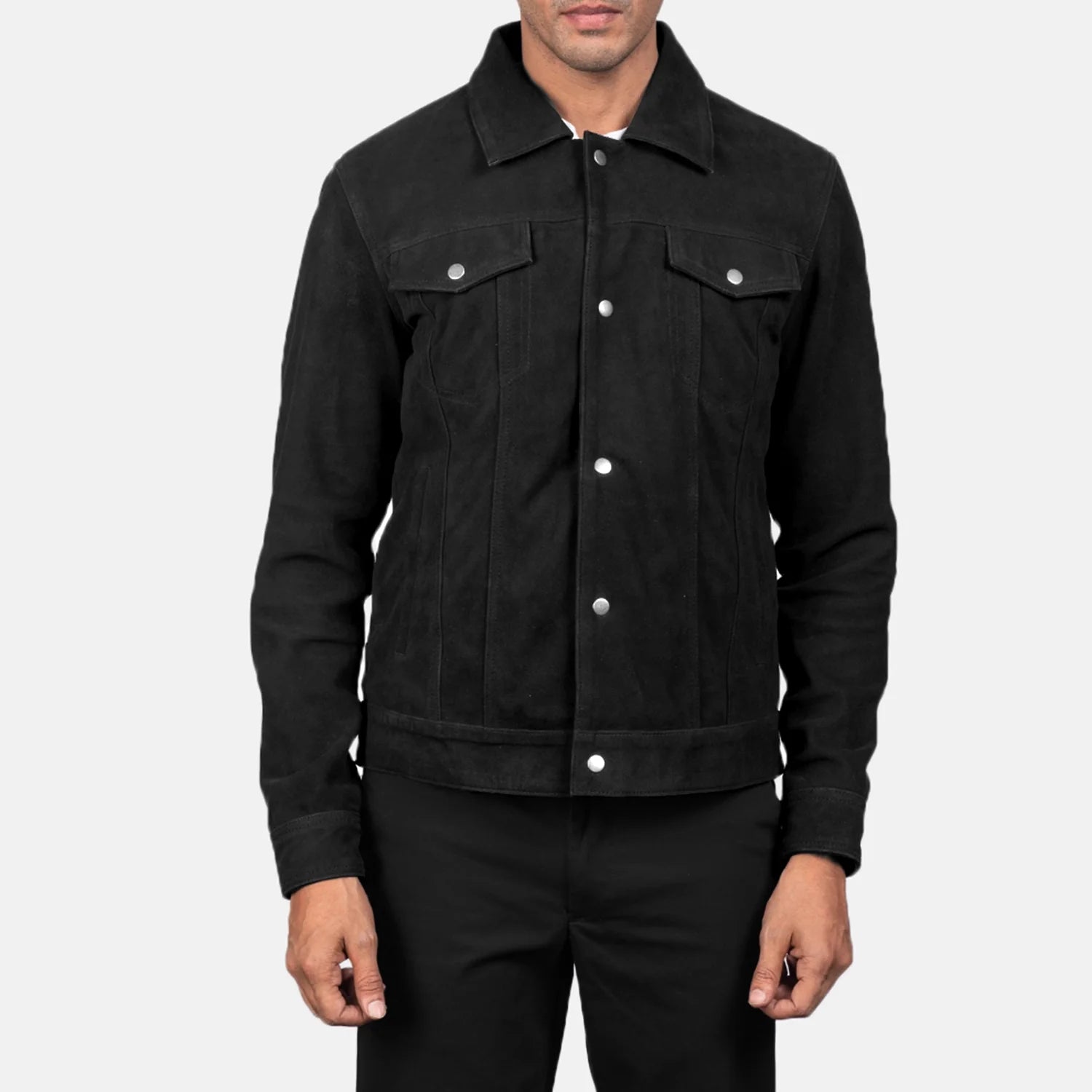 Men_s_Stallon_Black_Suede_Trucker_Jacket_Close_Front