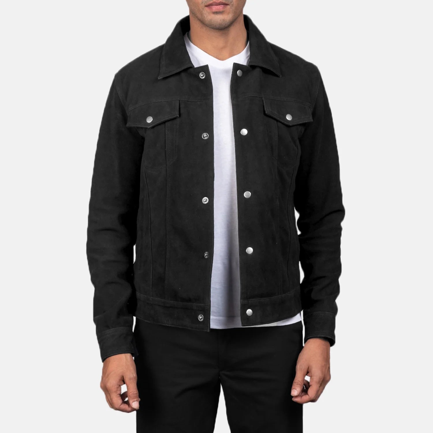 Men_s_Stallon_Black_Suede_Trucker_Jacket_Open_Front