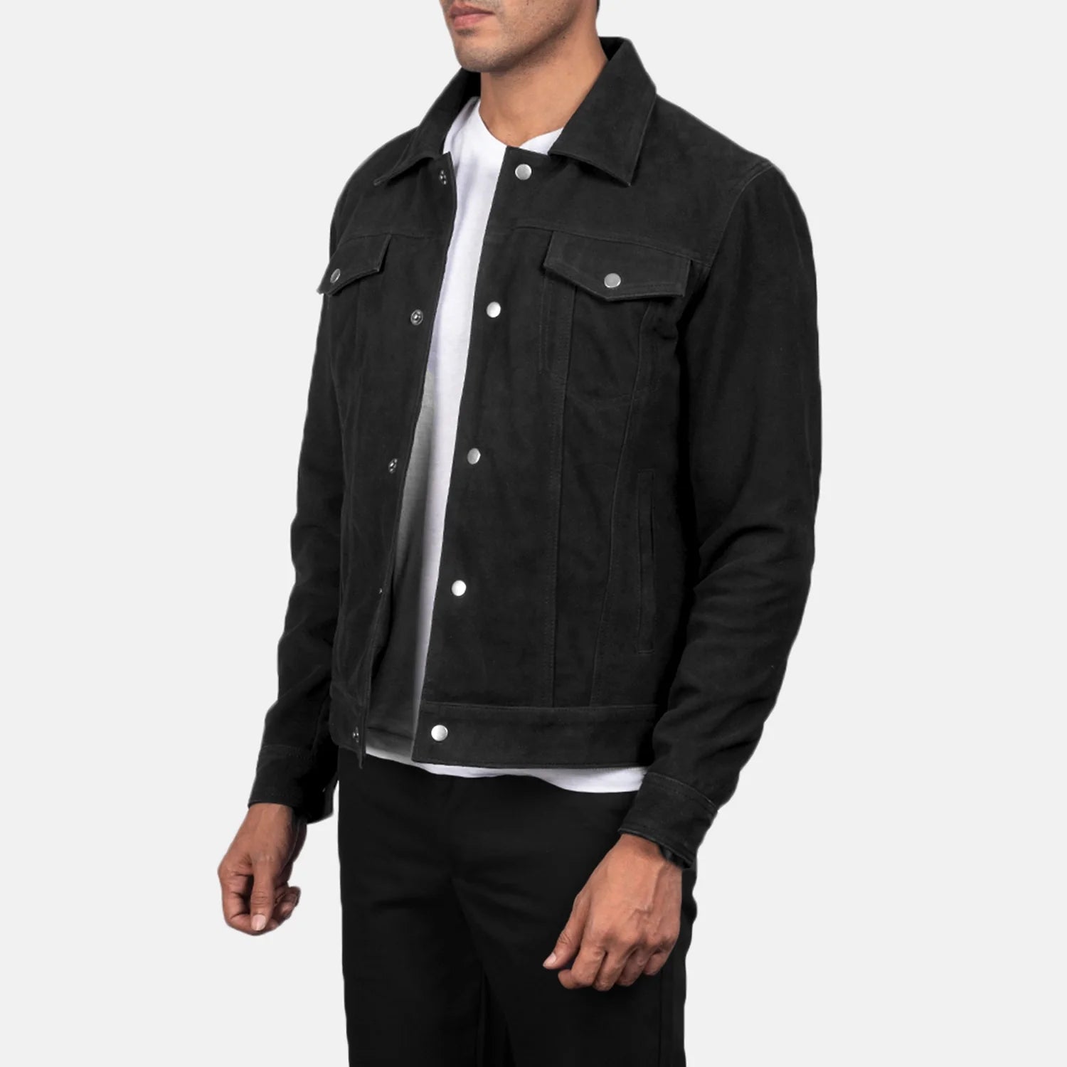Men_s_Stallon_Black_Suede_Trucker_Jacket_Side_Pose