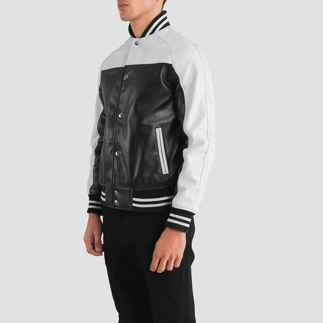 Men_s_Terrance_Black_White_Leather_Varsity_Jacket_Side_Pose