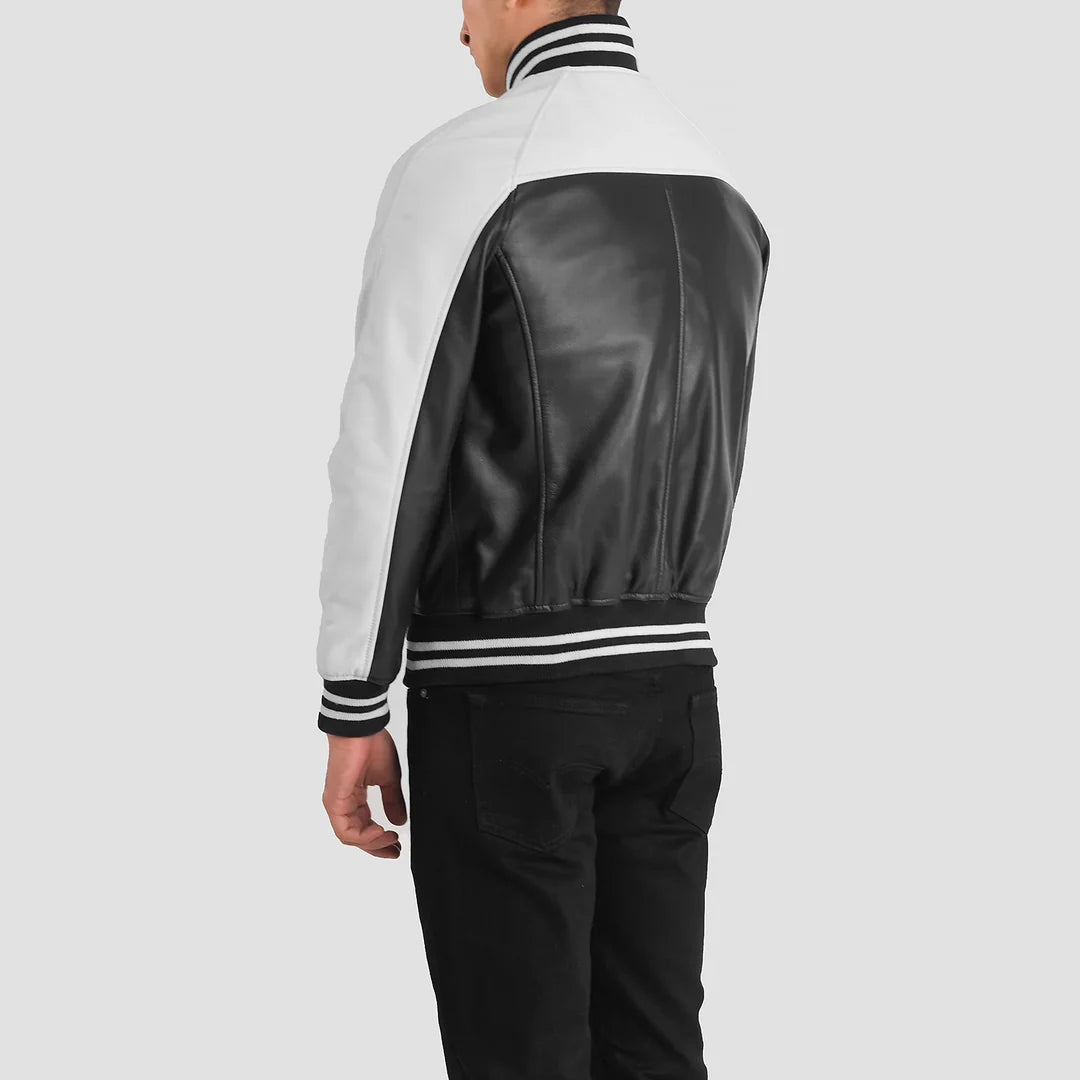 Men_s_Terrance_Black_White_Leather_Varsity_Jacket_Tilted_Back