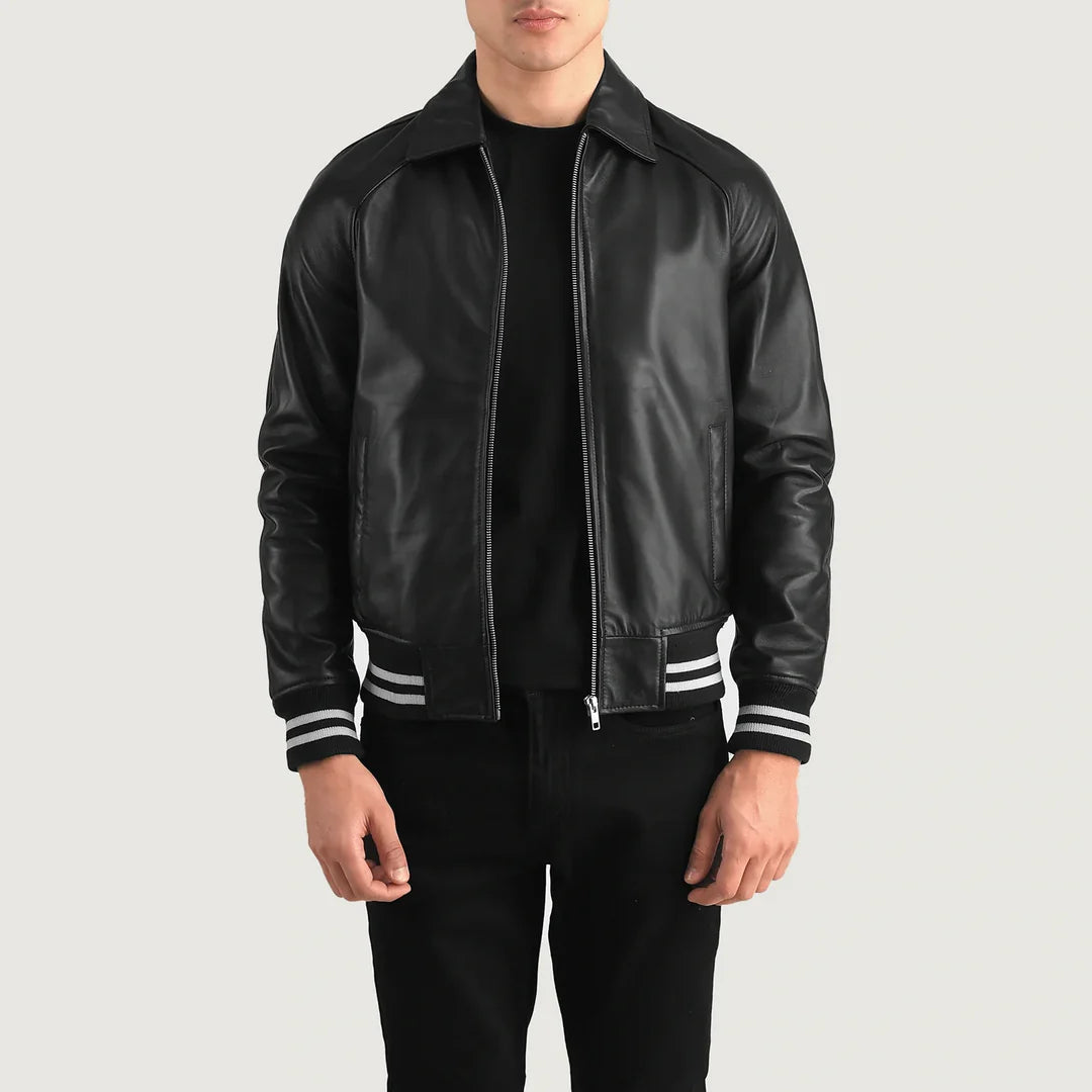 Men_s_Walton_Black_Leather_Varsity_Jacket_Open_Front
