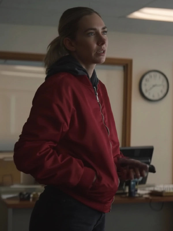 Night Always Comes 2025 Vanessa Kirby Red Bomber Jacket
