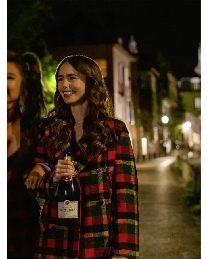 Plaid coat Emily in Paris