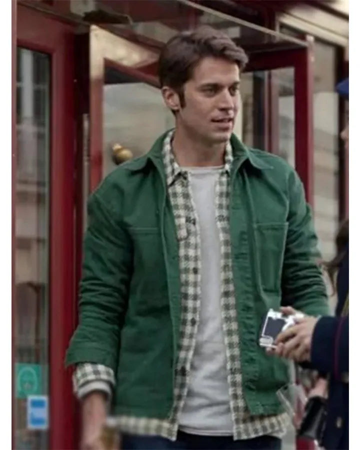 Premium Lucas Bravo Emily In Paris cotton green outerwear