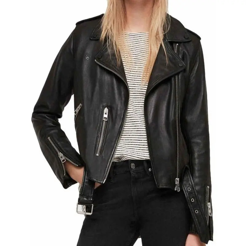 Womens Black Motorcycle Leather Jacket