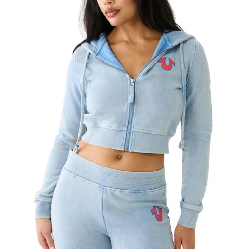 True-Religion-Women-Big-T-Logo-Cropped-Pink-Hoodie