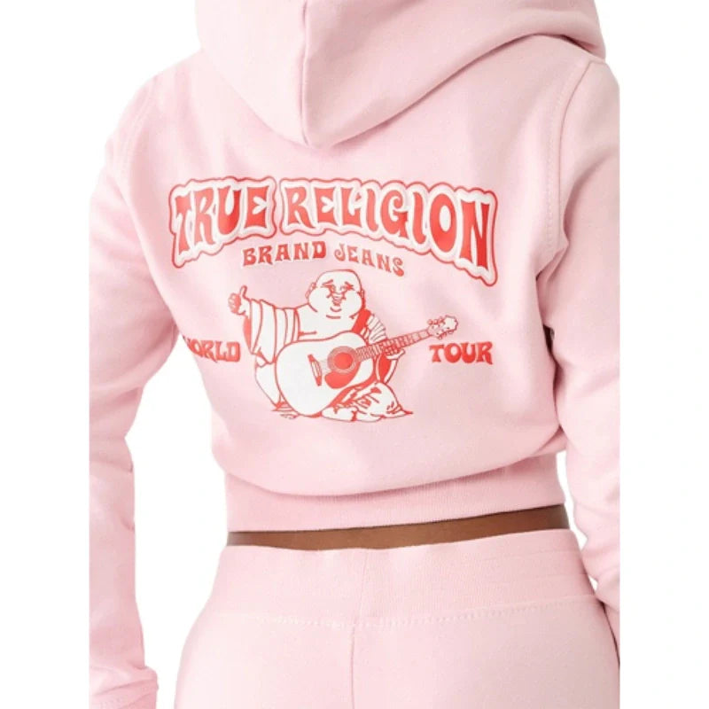 True-Religion-Women-Big-T-Logo-Pink-Cropped-Hoodie