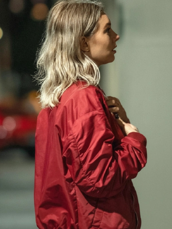 Night Always Comes 2025 Vanessa Kirby Red Bomber Jacket