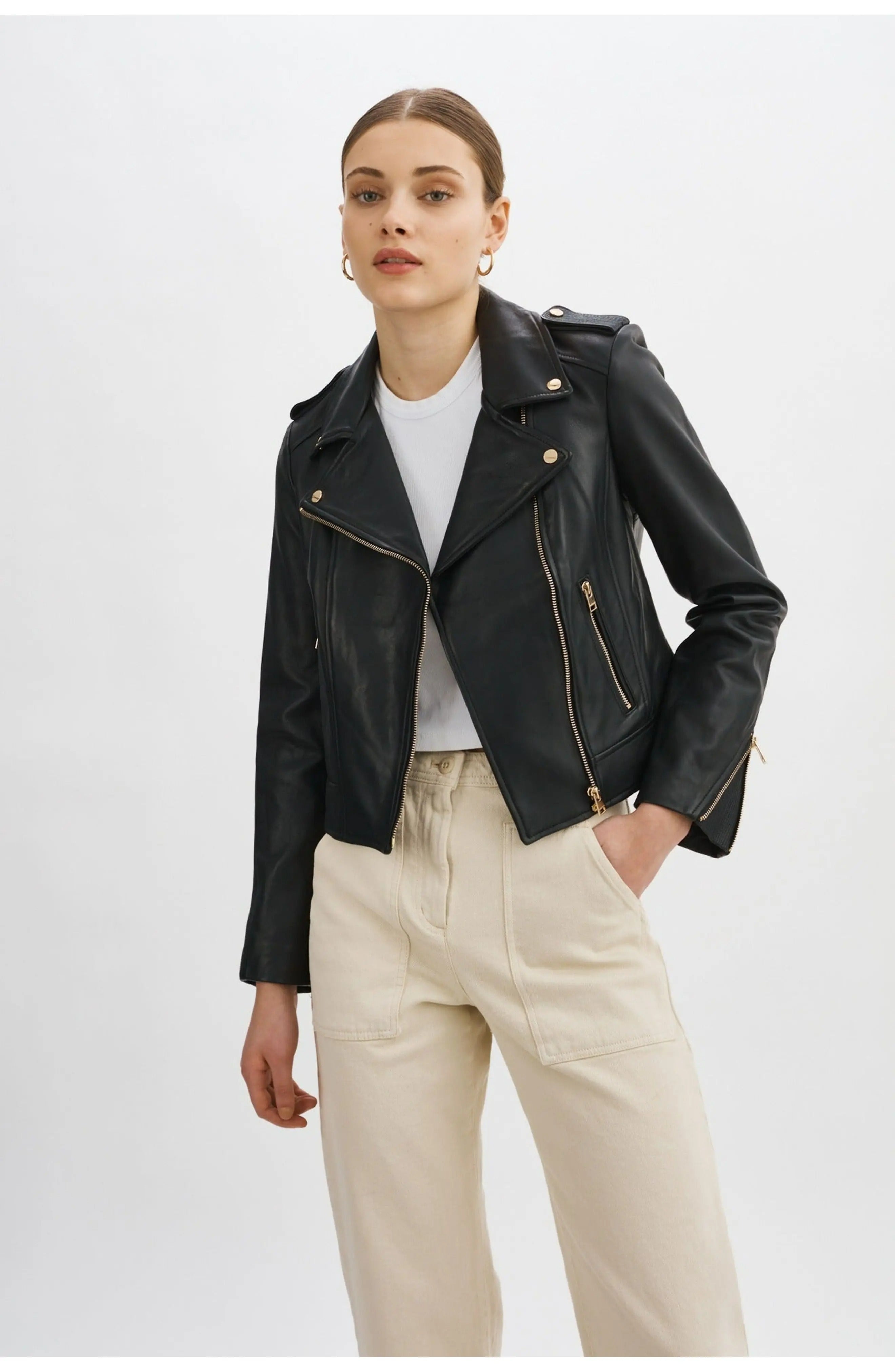 Women Biker Leather Black Jacket