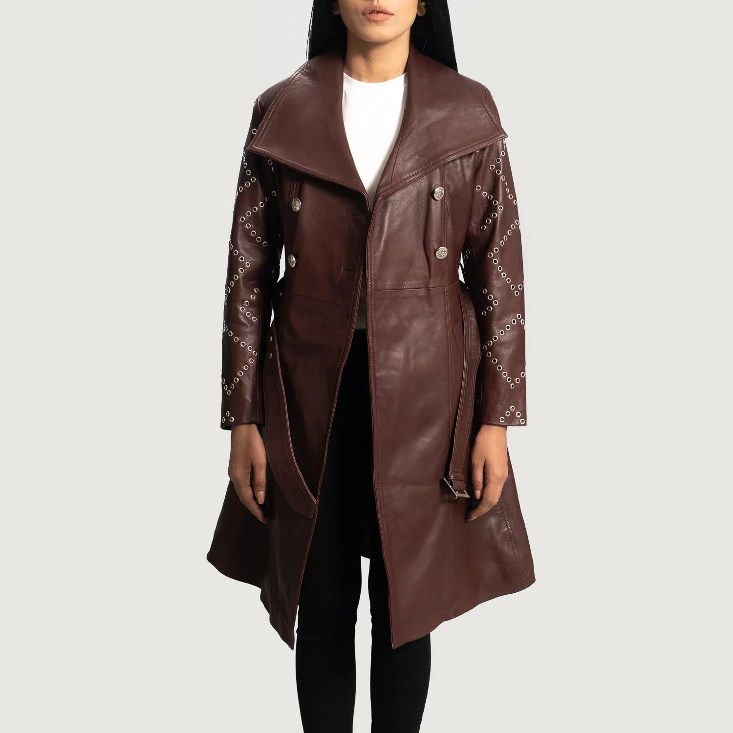 Women_Mia_Maroon_Leather_Trench_Coat_With_Waistbelt_2
