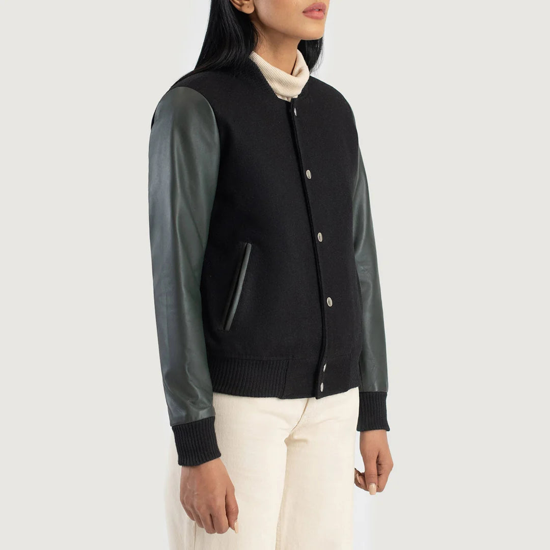 Women_s_Savant_Green_Hybrid_Varsity_Jacket